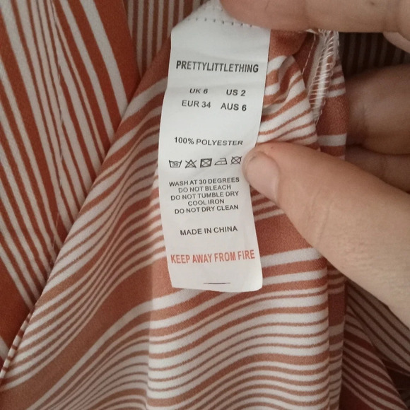 Pretty Little Thing Petite Rust Stripe Flare Sleeve Blazer Dress Size 2 - Picture 7 of 8